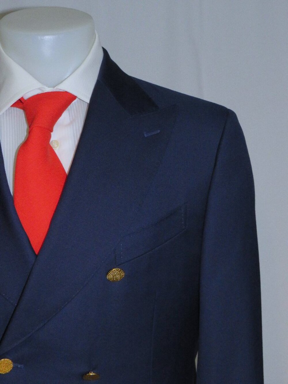 Alex Hitz Solid Blue Gold Button Full Canvas Custom Double Breasted Blazer 40S
